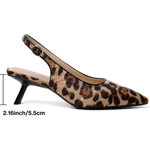 Mostrin Kitten Heels Leopard Suede Low Slingback Heels with Buckle Dress Shoes - Picture 2 of 9